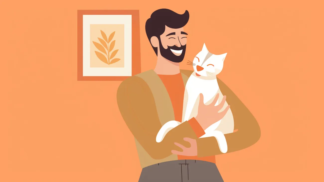 Image of a happy owner reunited with their male cat after 2 weeks