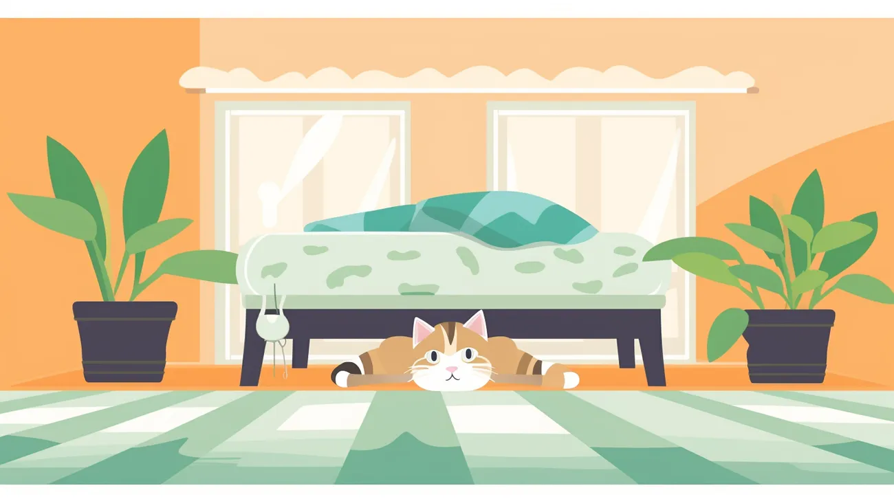 Eine plötzlich verängstigte Katze, die sich unter einem Bett versteckt