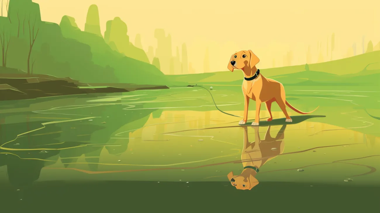 Un perro junto a un charco tóxico