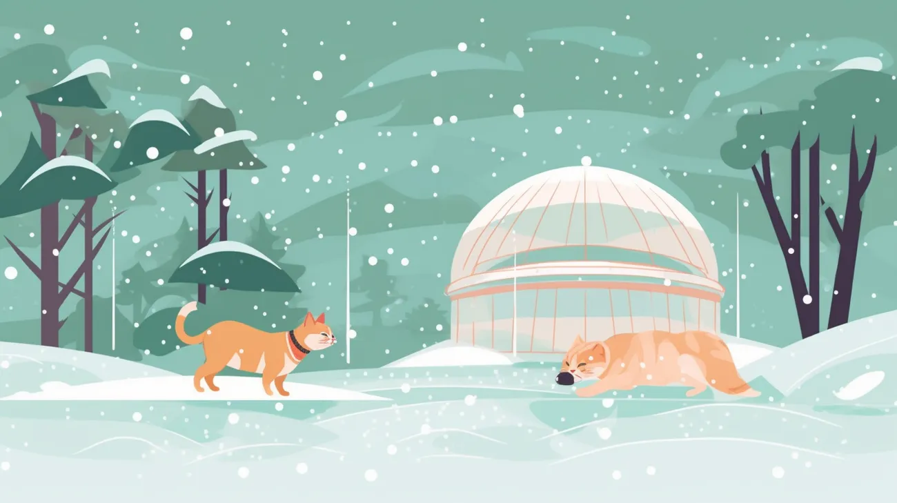 Eine Katze, die sich durch den Schnee schlägt und eine Katze, die vor dem Regen Schutz sucht