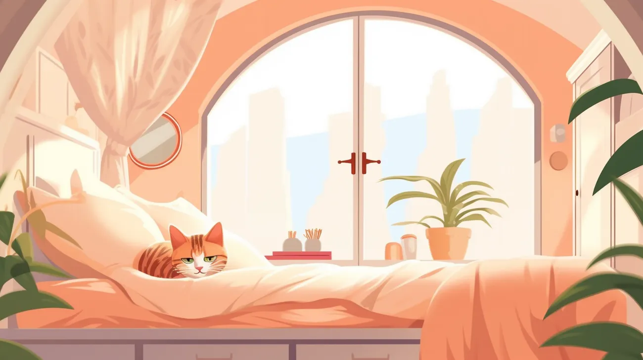 Eine Katze, die in einem Schlafzimmer eingesperrt ist