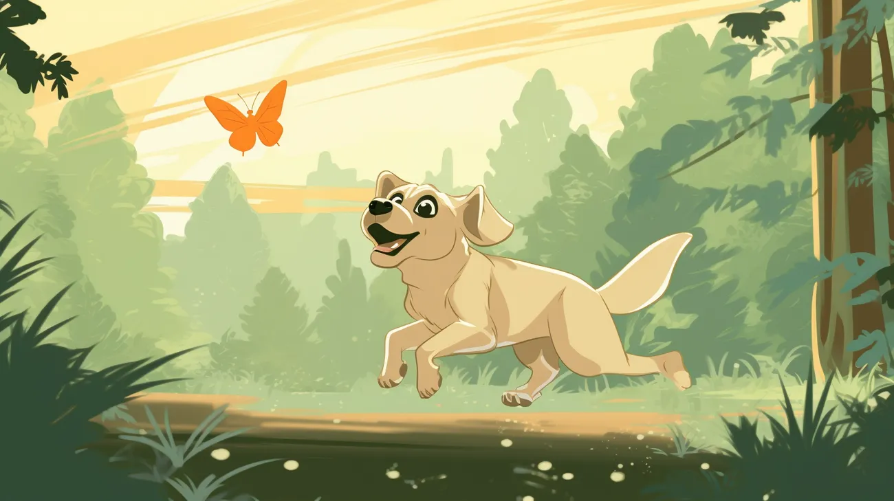 Un cachorro persiguiendo una mariposa