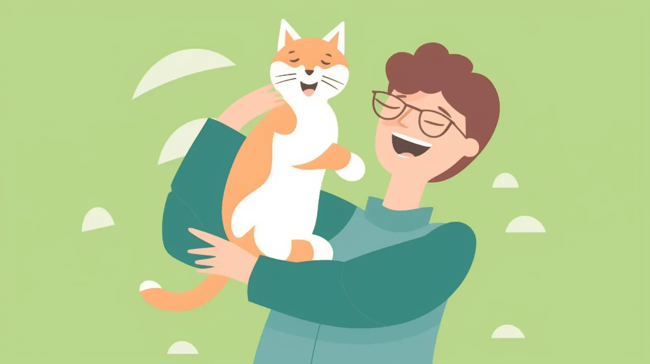 Ein erleichterter Katzenbesitzer, der seine gefundene Katze hält