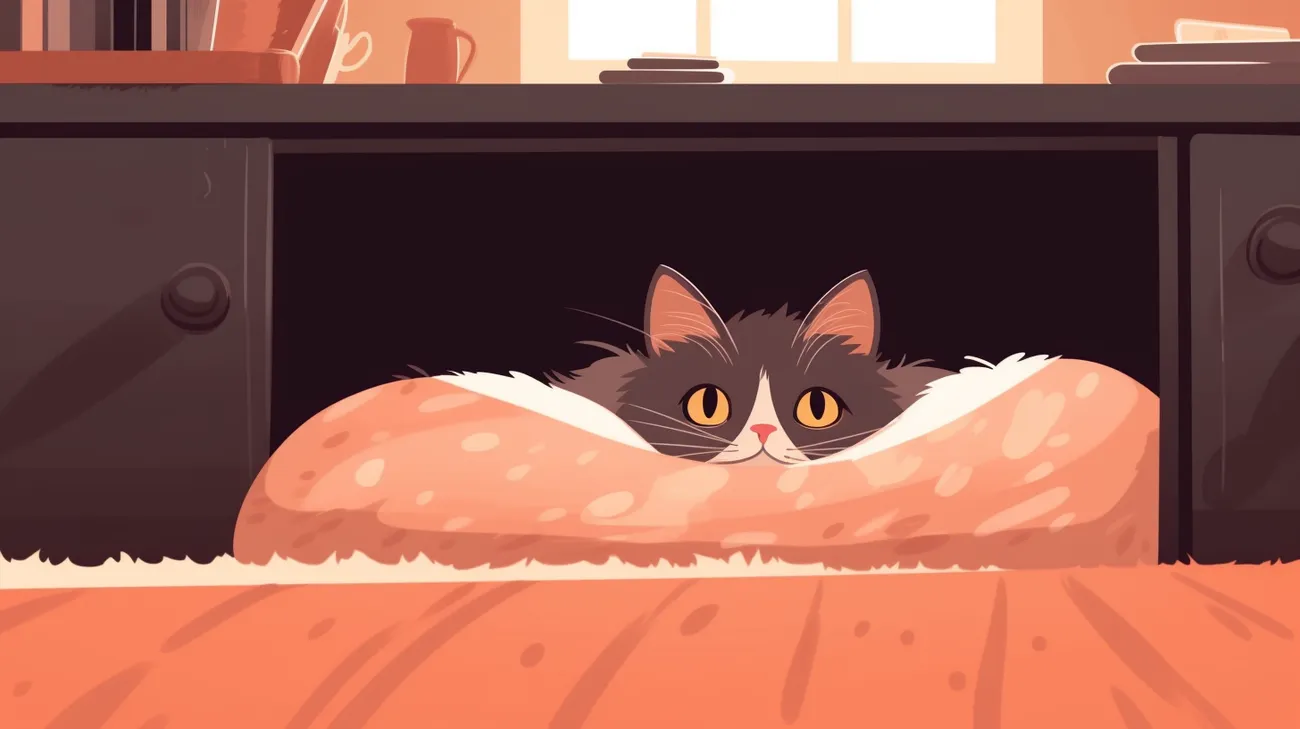 Ängstliche Katze versteckt sich unter Möbeln