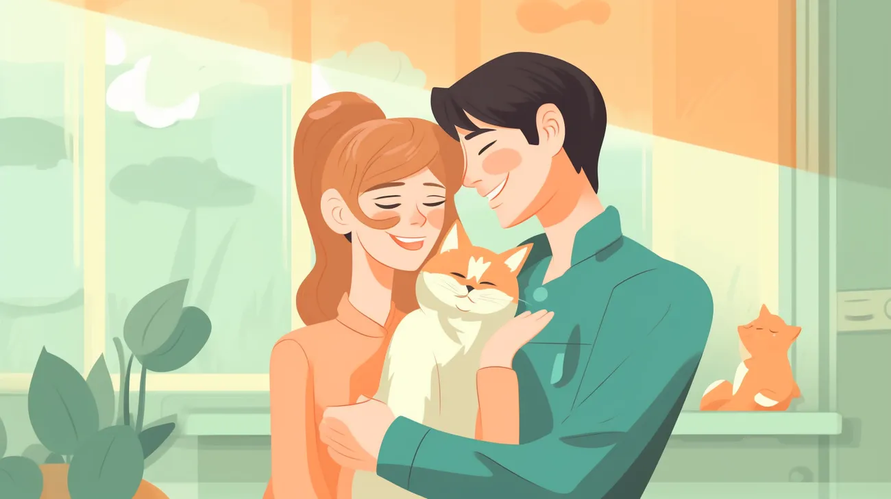 A happy cat owner reunited with their cat after a vet visit