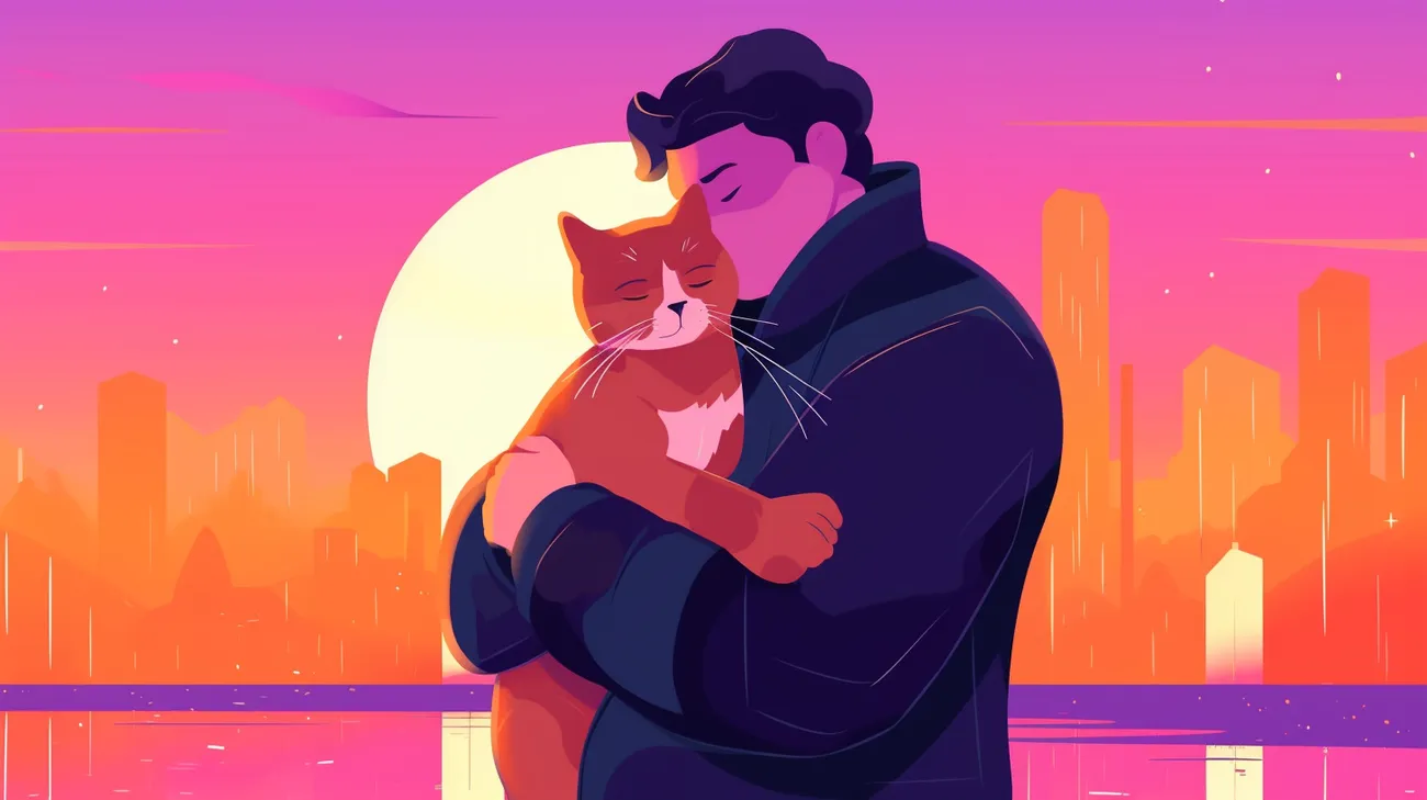 A relieved cat owner hugging their found cat