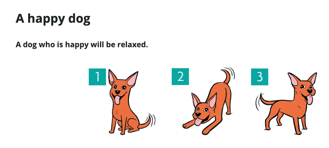 Ejemplos de posturas corporales de perros felices