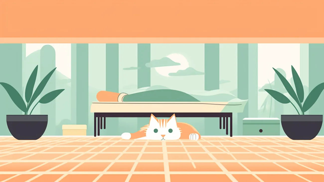 Un gato de interior escondido debajo de una cama