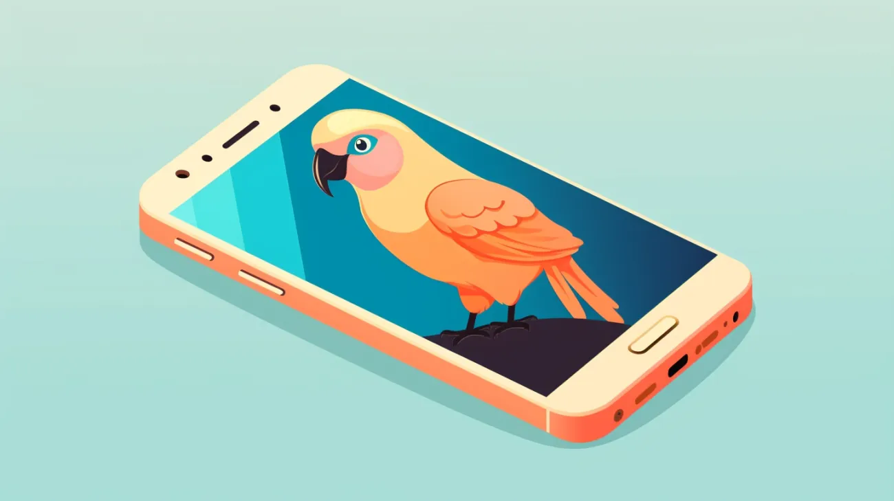ソーシャルメディアに共有する準備ができた鳥の写真が載った携帯電話