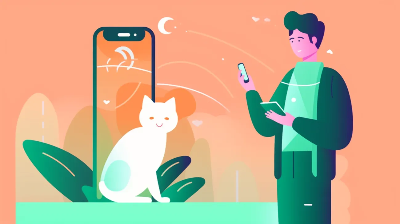 A cat owner using a smartphone app to search for their missing cat