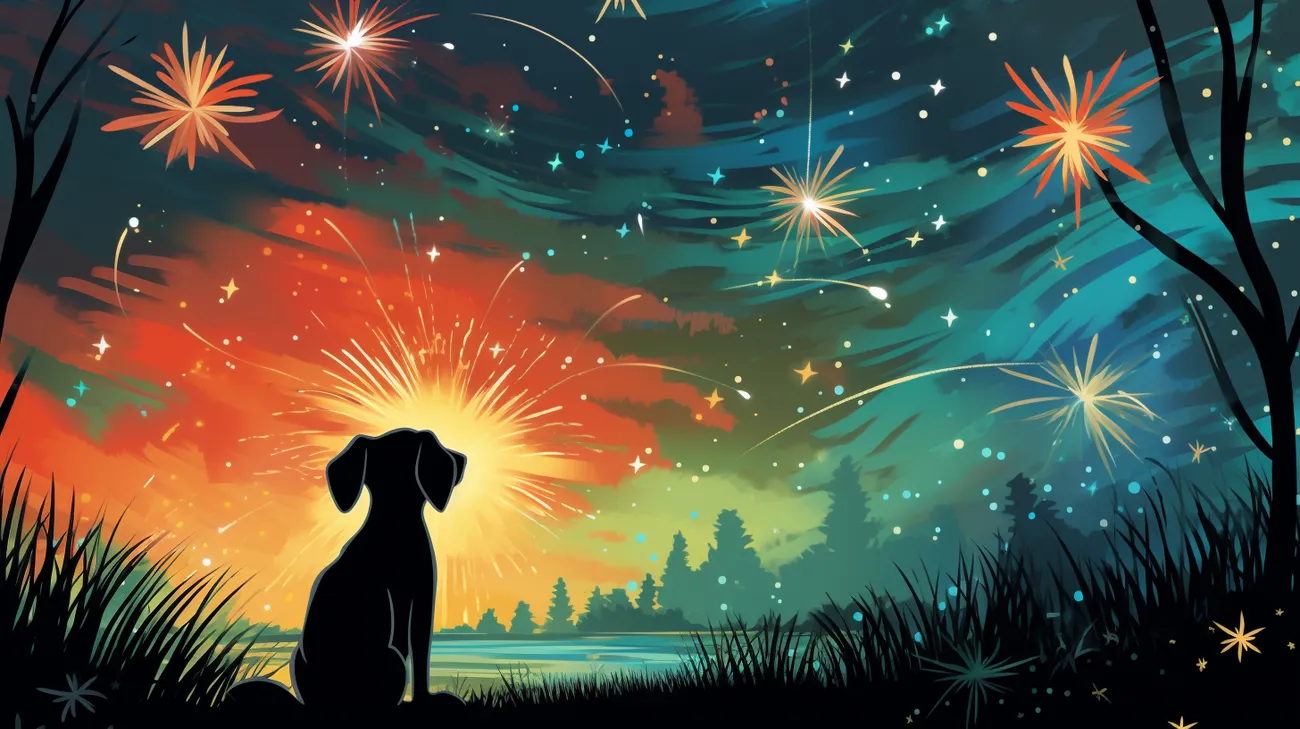 Un perro asustado por fuegos artificiales