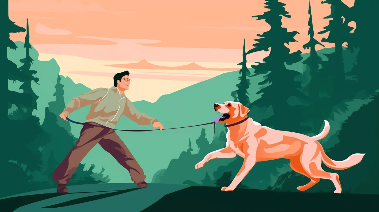 Un dueño luchando por entrenar a su perro para que se quede