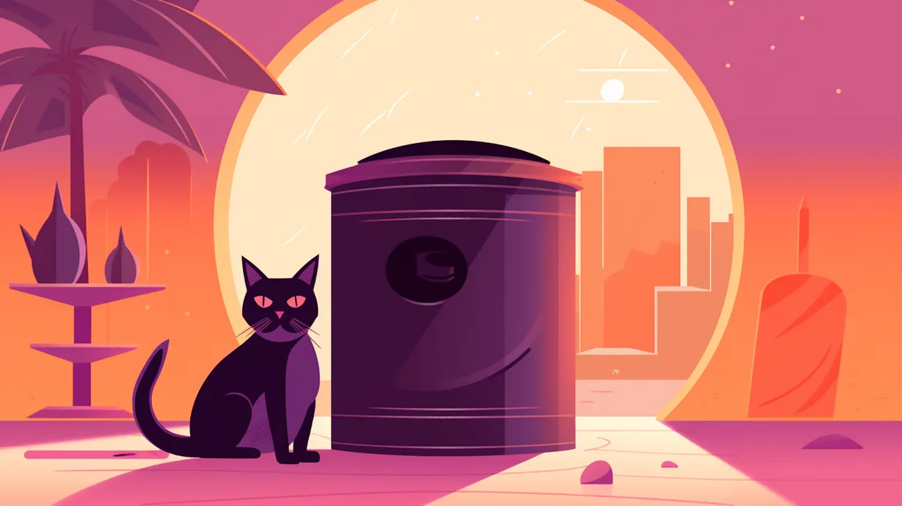 An injured female cat hiding behind a trash can