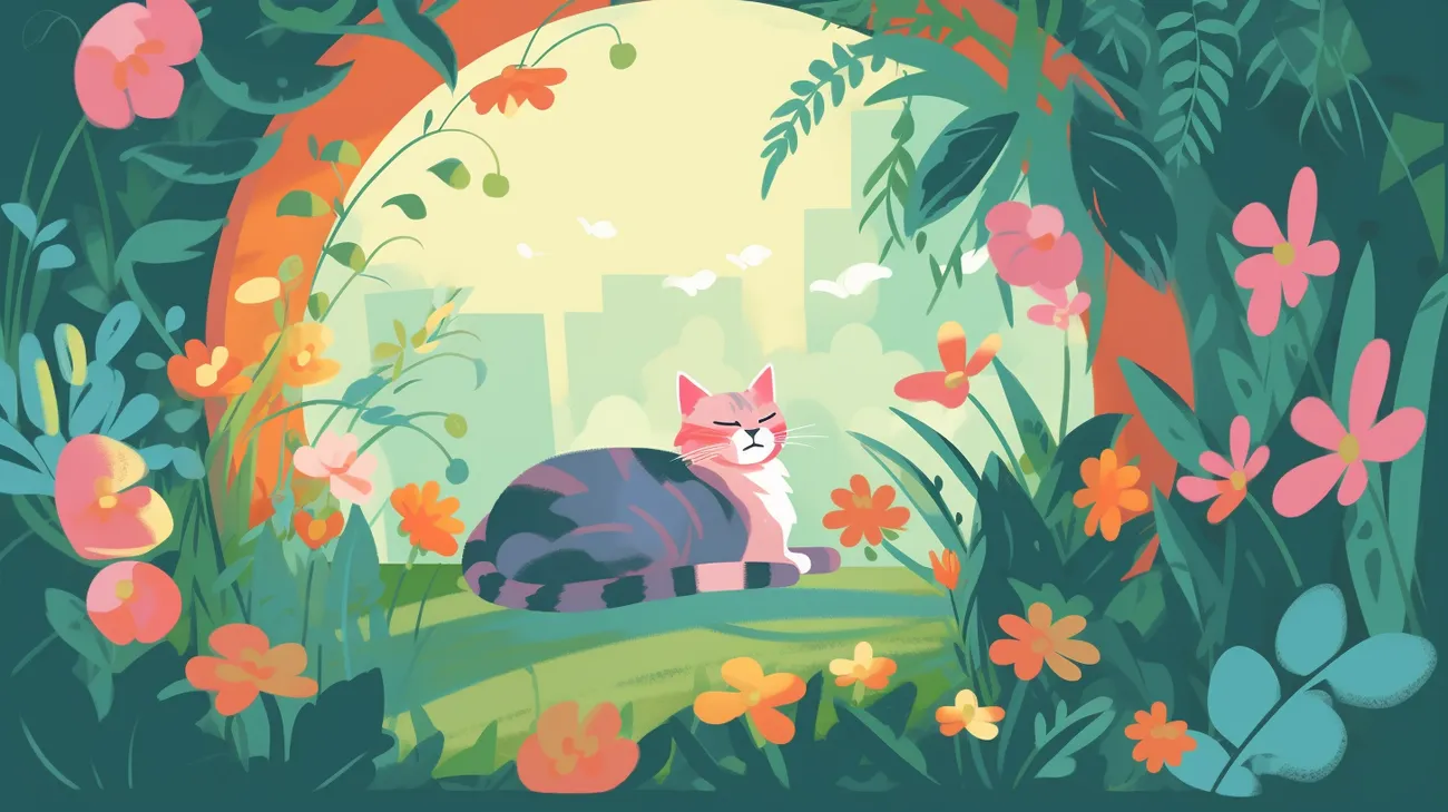 Un gato durmiendo en un jardín
