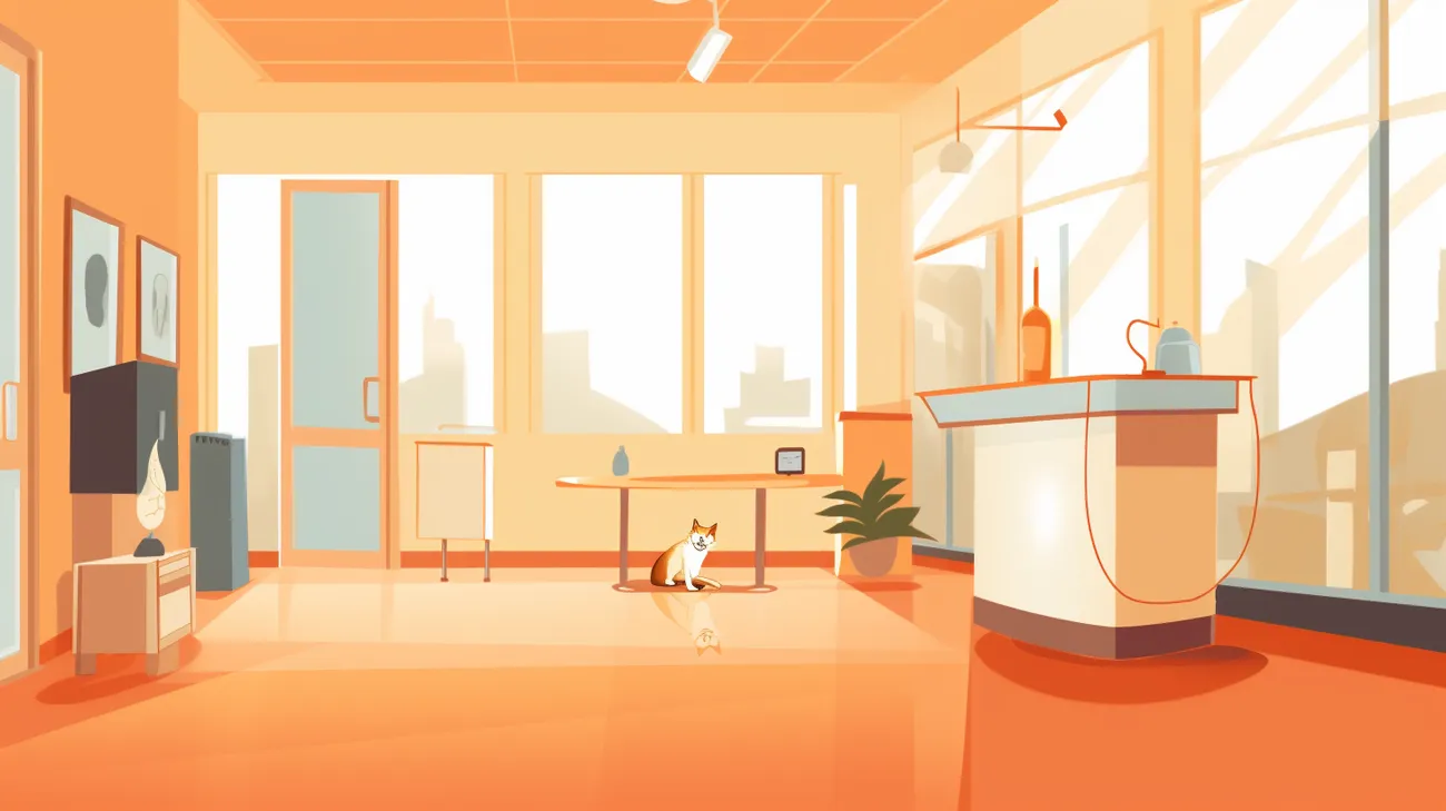 A cat looking disoriented in a vet clinic