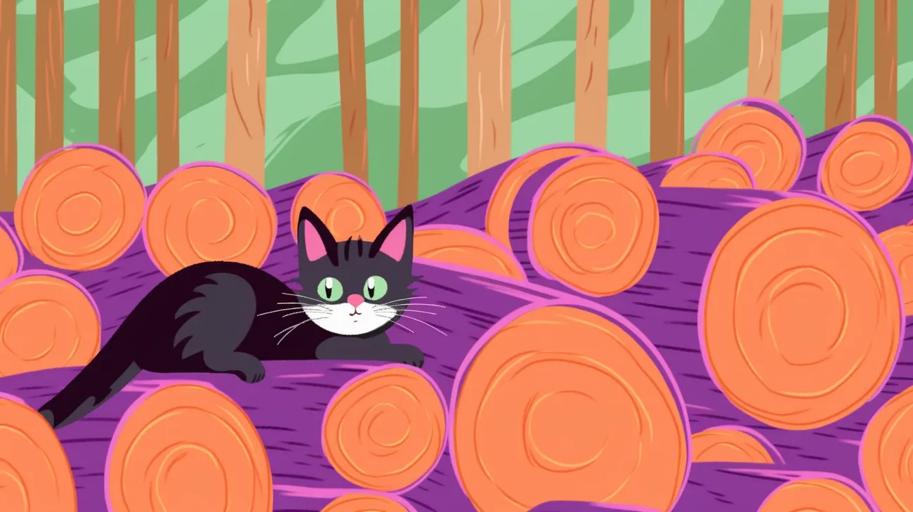 Feral cat hiding in a pile of wood