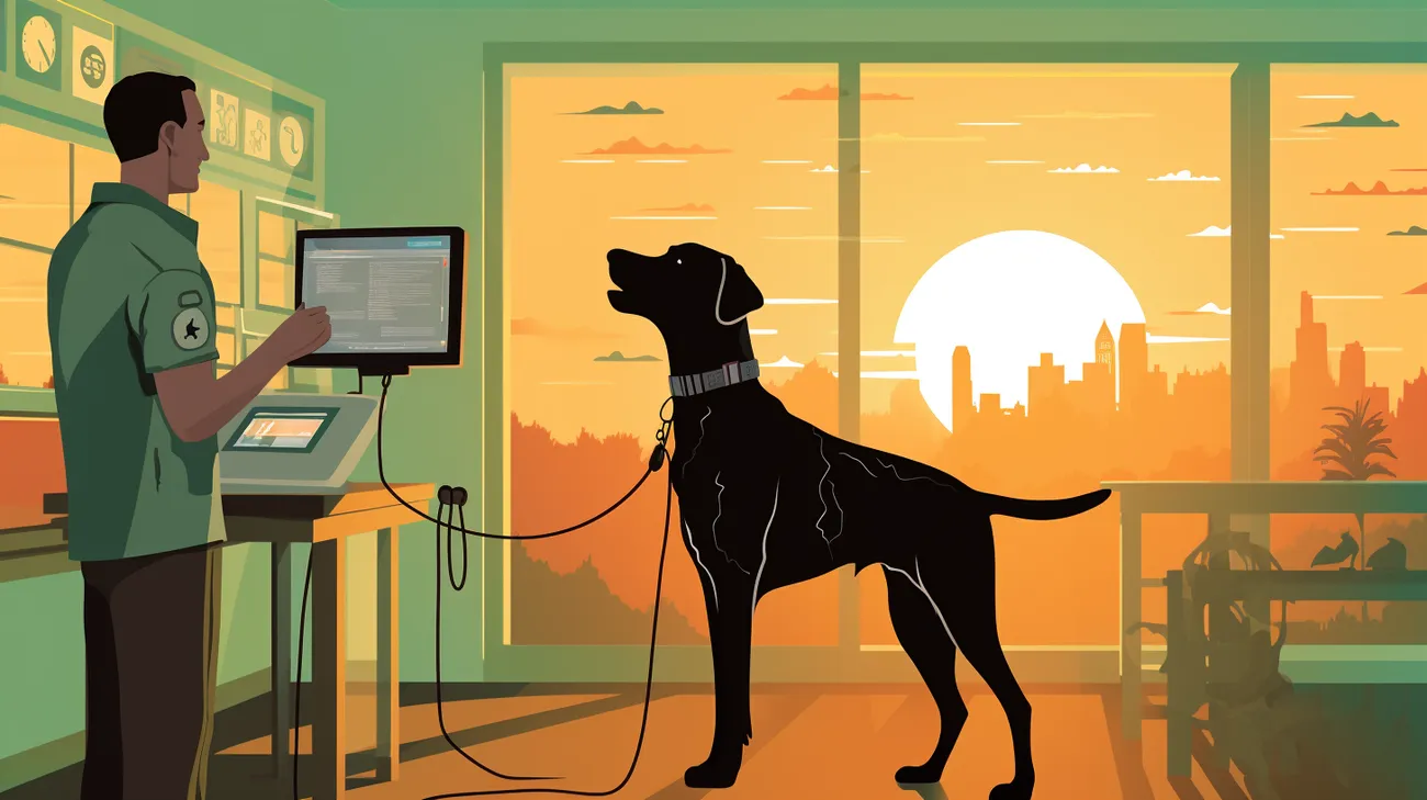 Un chien se faisant scanner la puce électronique après s'être enfui