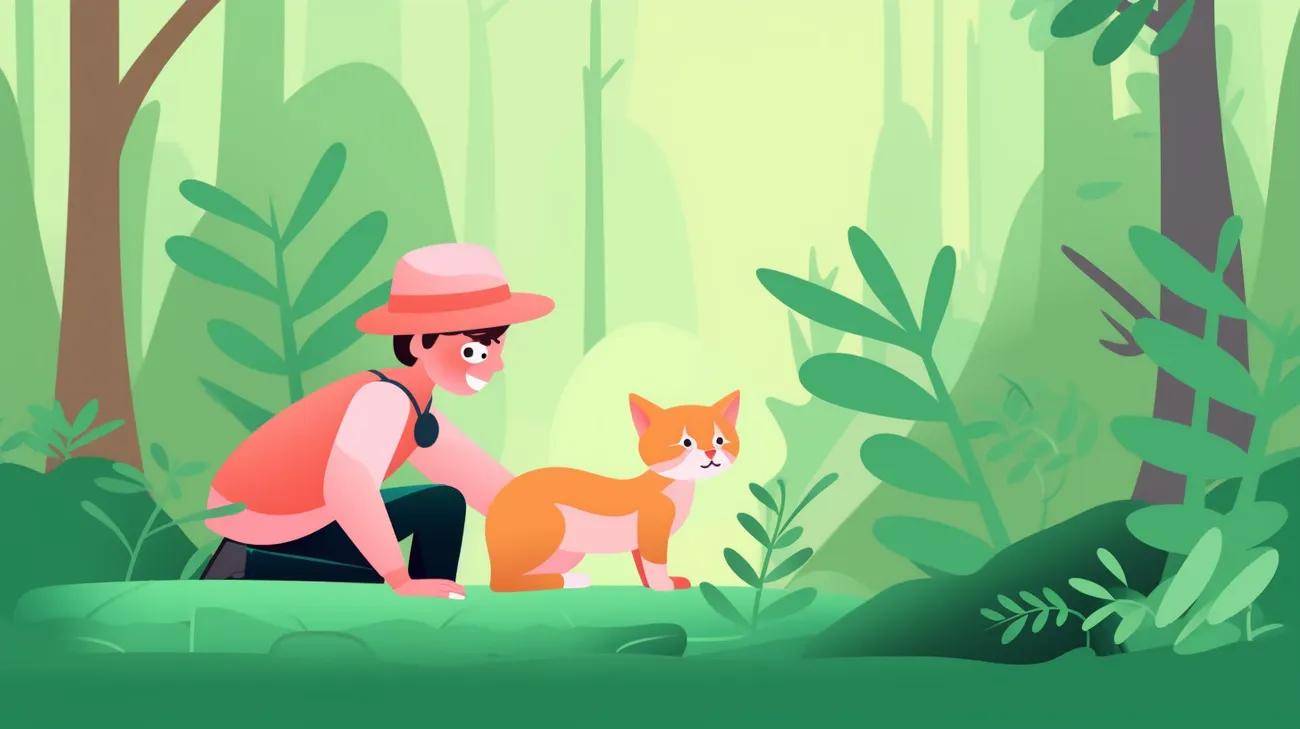 A person calmly observing a wildlife encounter from a safe distance in the woods