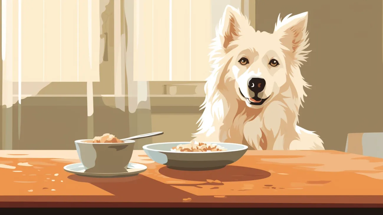 Un perro esperando para comer su cena