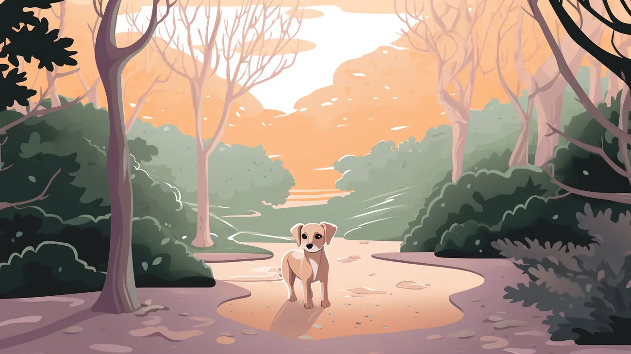 Un perro pequeño perdido parado solo en el bosque
